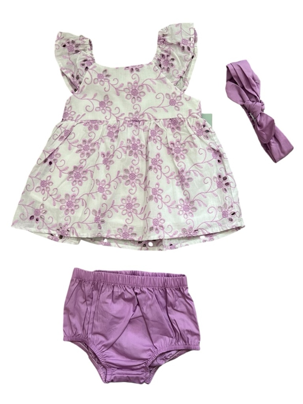 Baby Girls Lavender Floral Dress Set with Bloomers and Headband PL baby